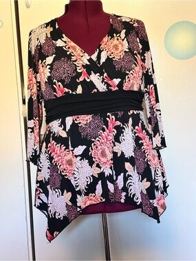 Rare Vintage Y2K j.t.b. Woman Floral Wrap-Style Black Women's Top